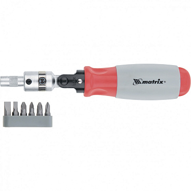 MTX Викрутка реверсивна, поворотна головка, набір біт, CrV, 6 шт.