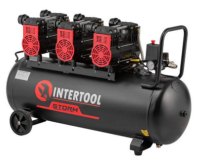 Компрессор безмасляный INTERTOOL PT-0039 (100 л, 3х1.5 кВт, 220 В, 8 атм, 600 л/мин)